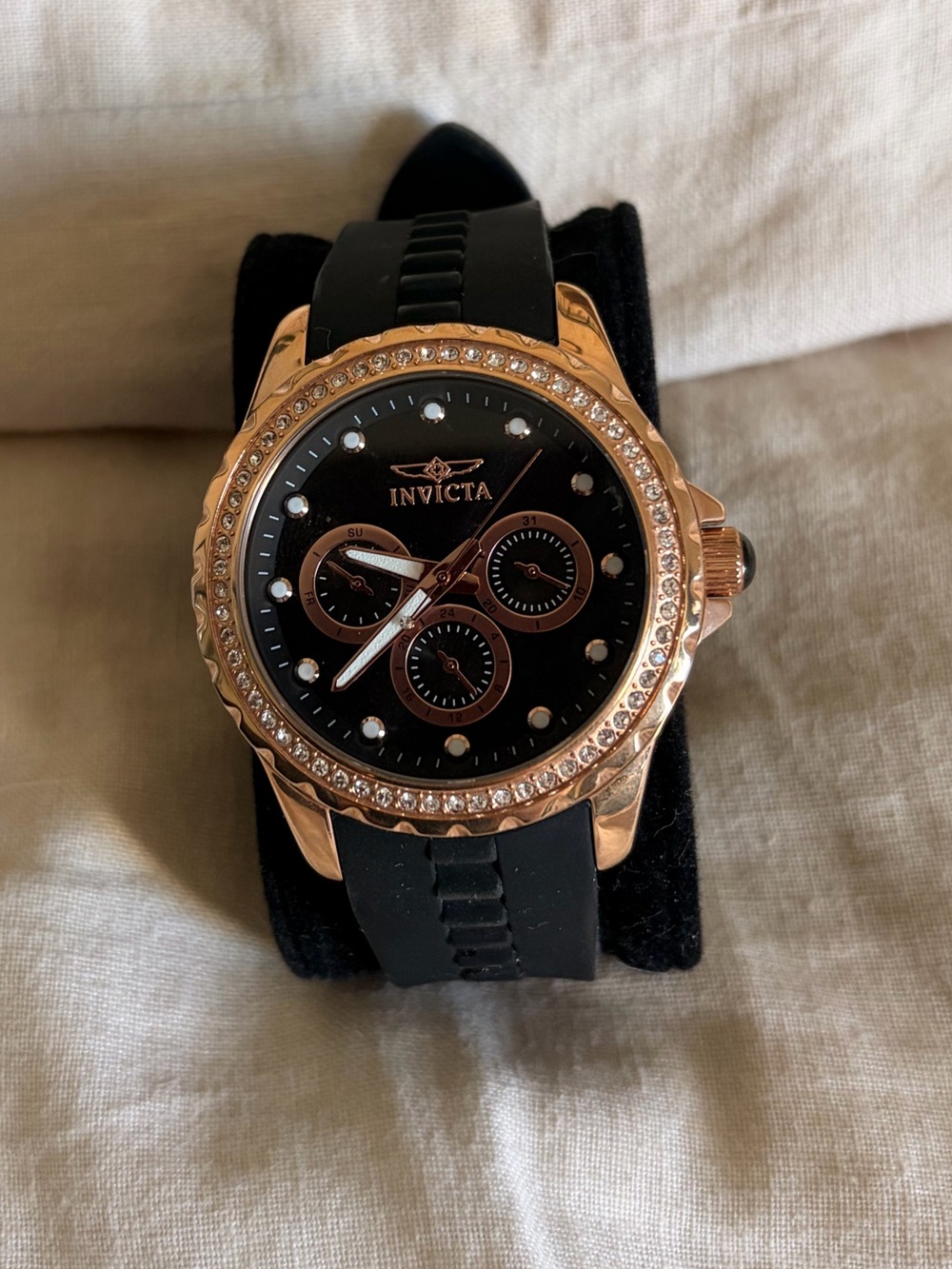 Invicta Rose Gold and Black Crystal Accent Chronograph
